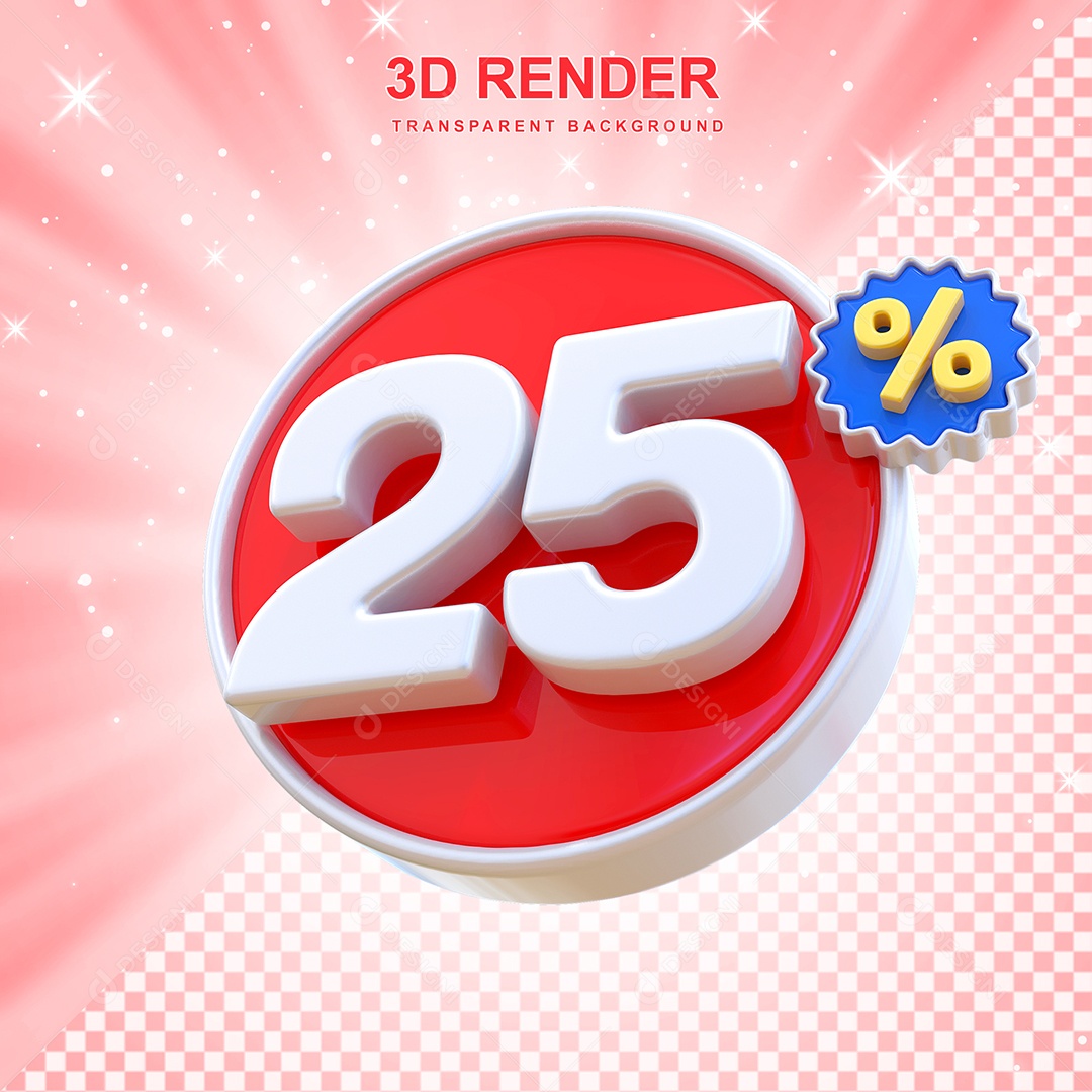 Número de Desconto 25% Elemento 3D Vermelho E Branco para Composição PSD