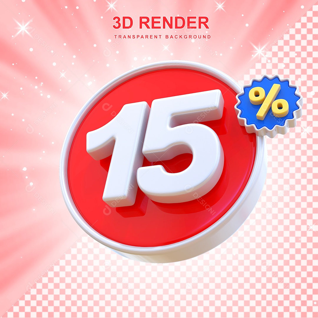Número de Desconto 15% Elemento 3D Vermelho E Branco para Composição PSD