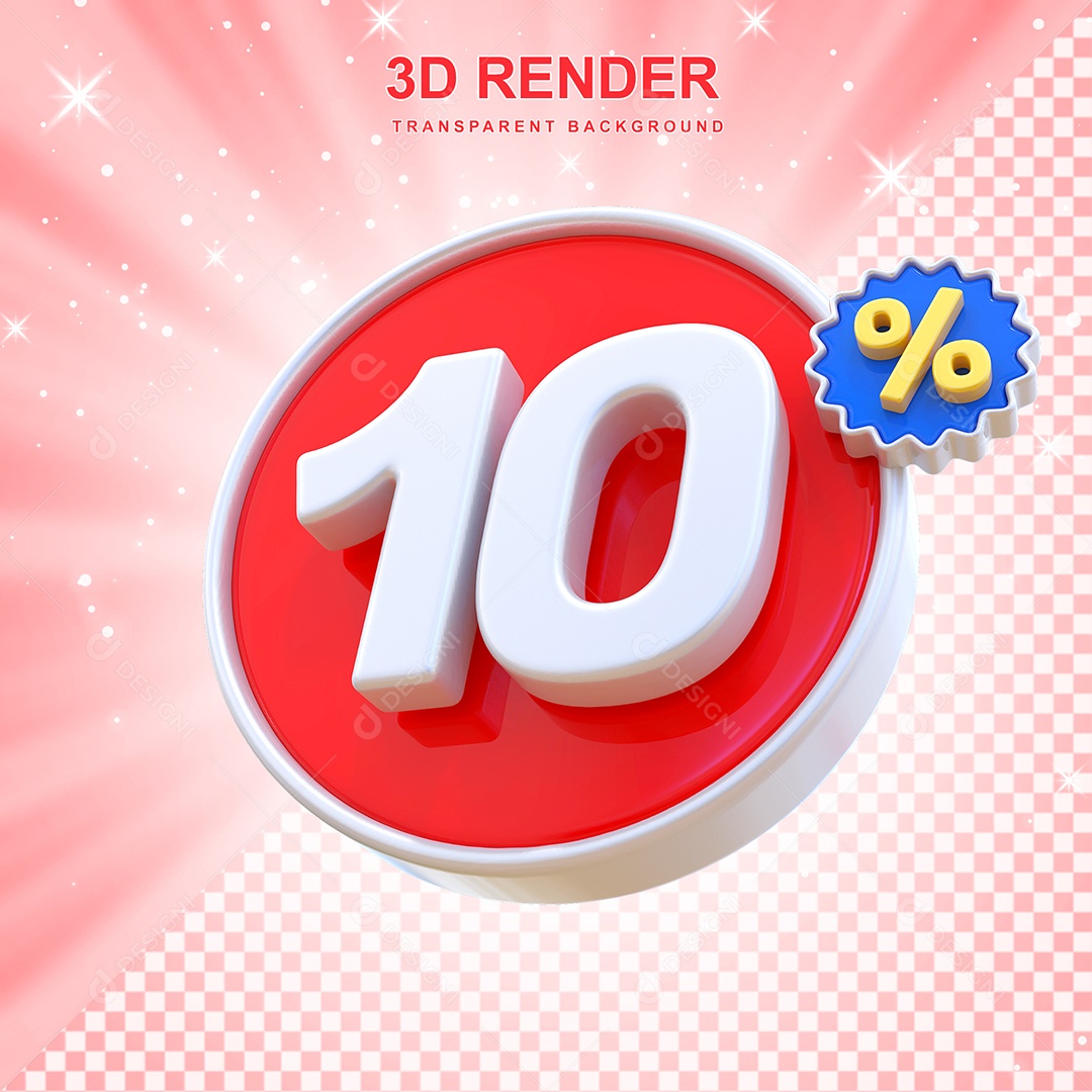 Número de Desconto 10% Elemento 3D Vermelho E Branco para Composição PSD