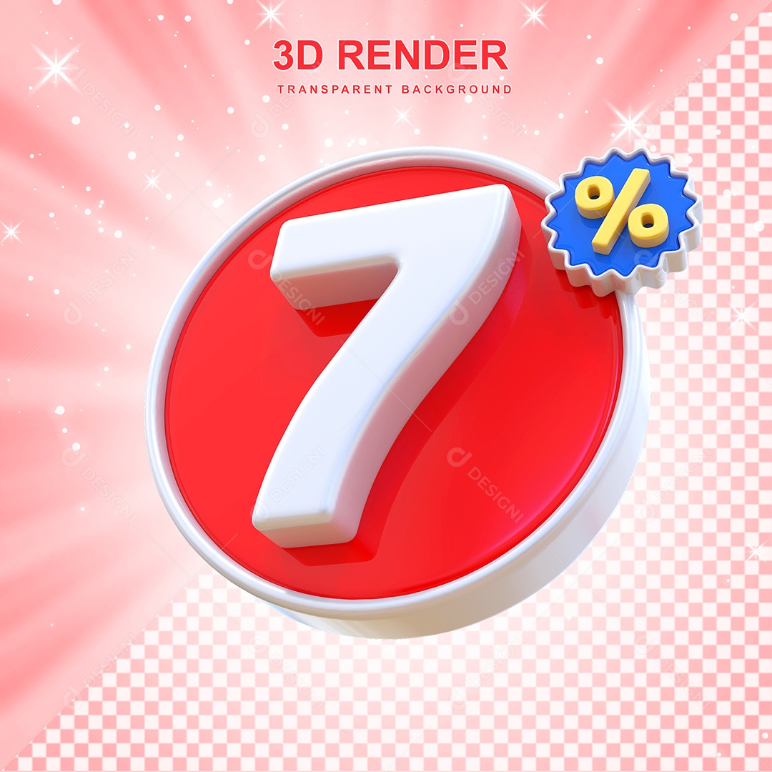 Número de Desconto 7% Elemento 3D Vermelho E Branco para Composição PSD