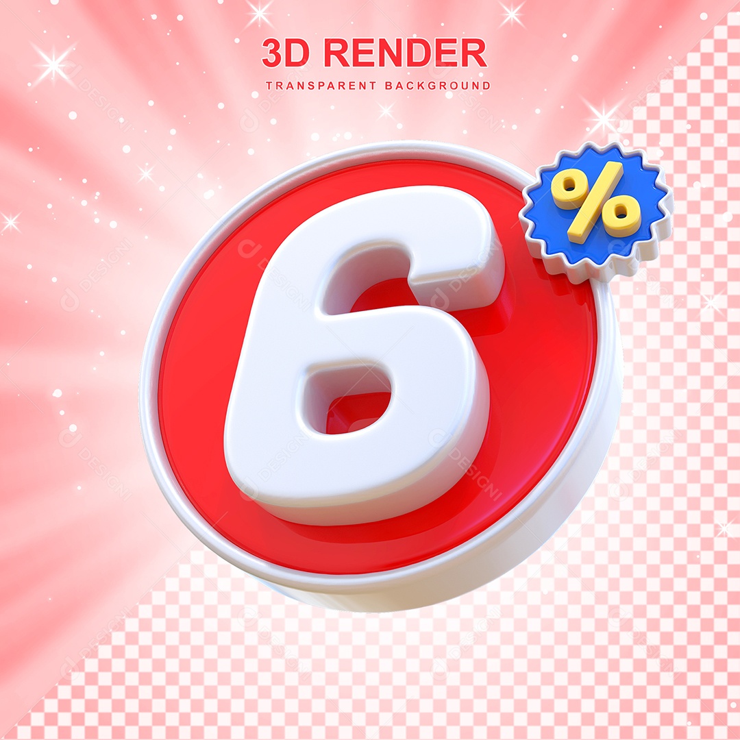 Número de Desconto 95% Elemento 3D Vermelho E Branco para Composição PSD