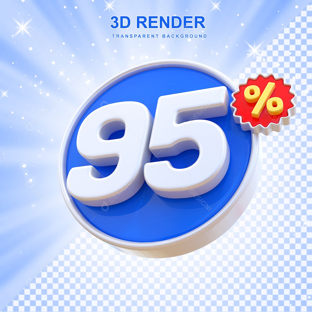 Número de Desconto 95% Elemento 3D Azul E Branco para Composição PSD
