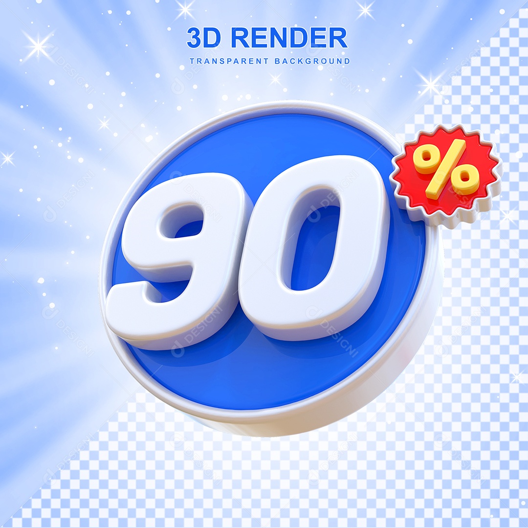Número de Desconto 90% Elemento 3D Azul E Branco para Composição PSD