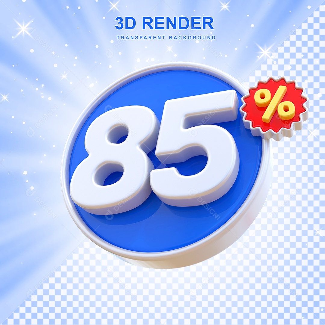 Número de Desconto 85% Elemento 3D Azul E Branco para Composição PSD
