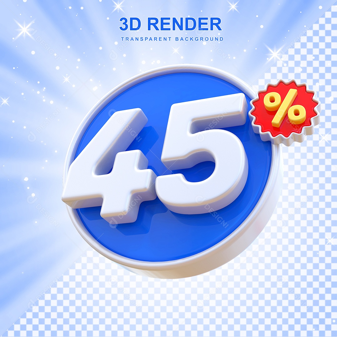 Número de Desconto 45% Elemento 3D Azul E Branco para Composição PSD