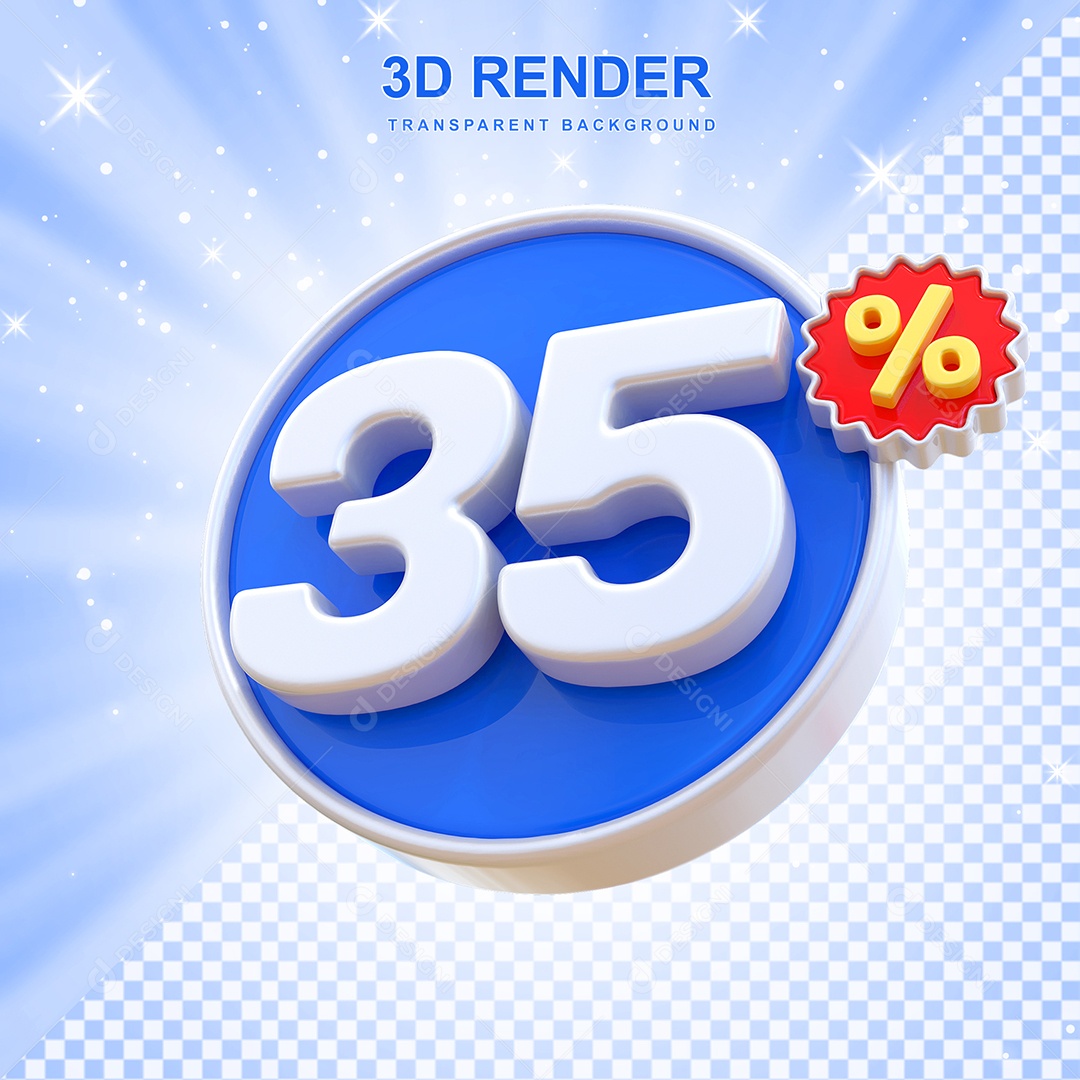 Número de Desconto 35% Elemento 3D Azul E Branco para Composição PSD