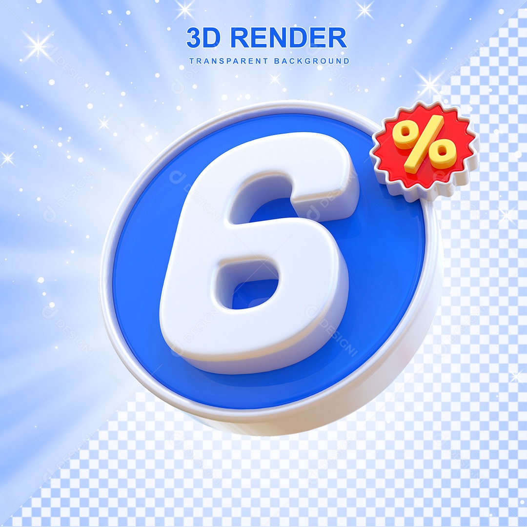Número de Desconto 95% Elemento 3D Azul E Branco para Composição PSD