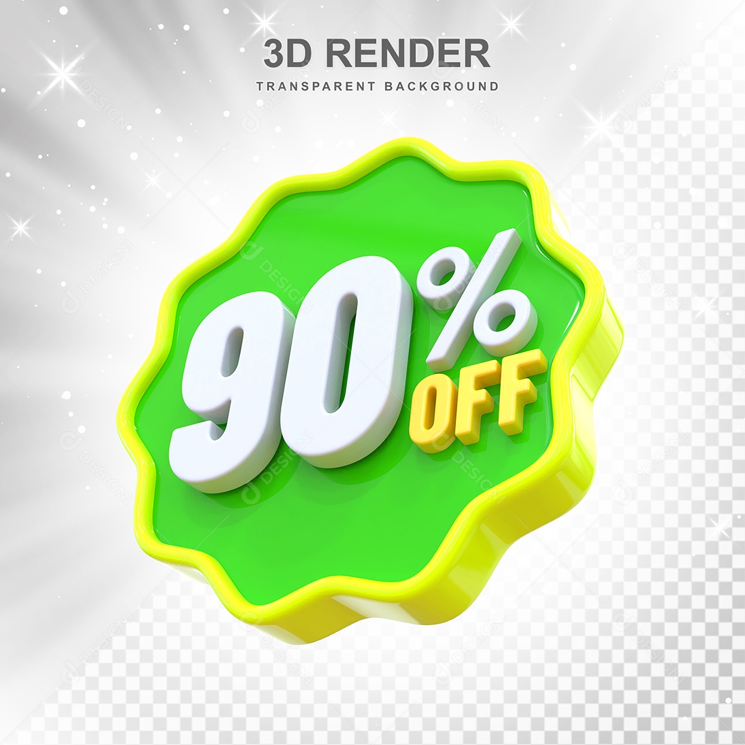 Número de Desconto 90% Elemento 3D Verde Amarelo E Branco para Composição PSD