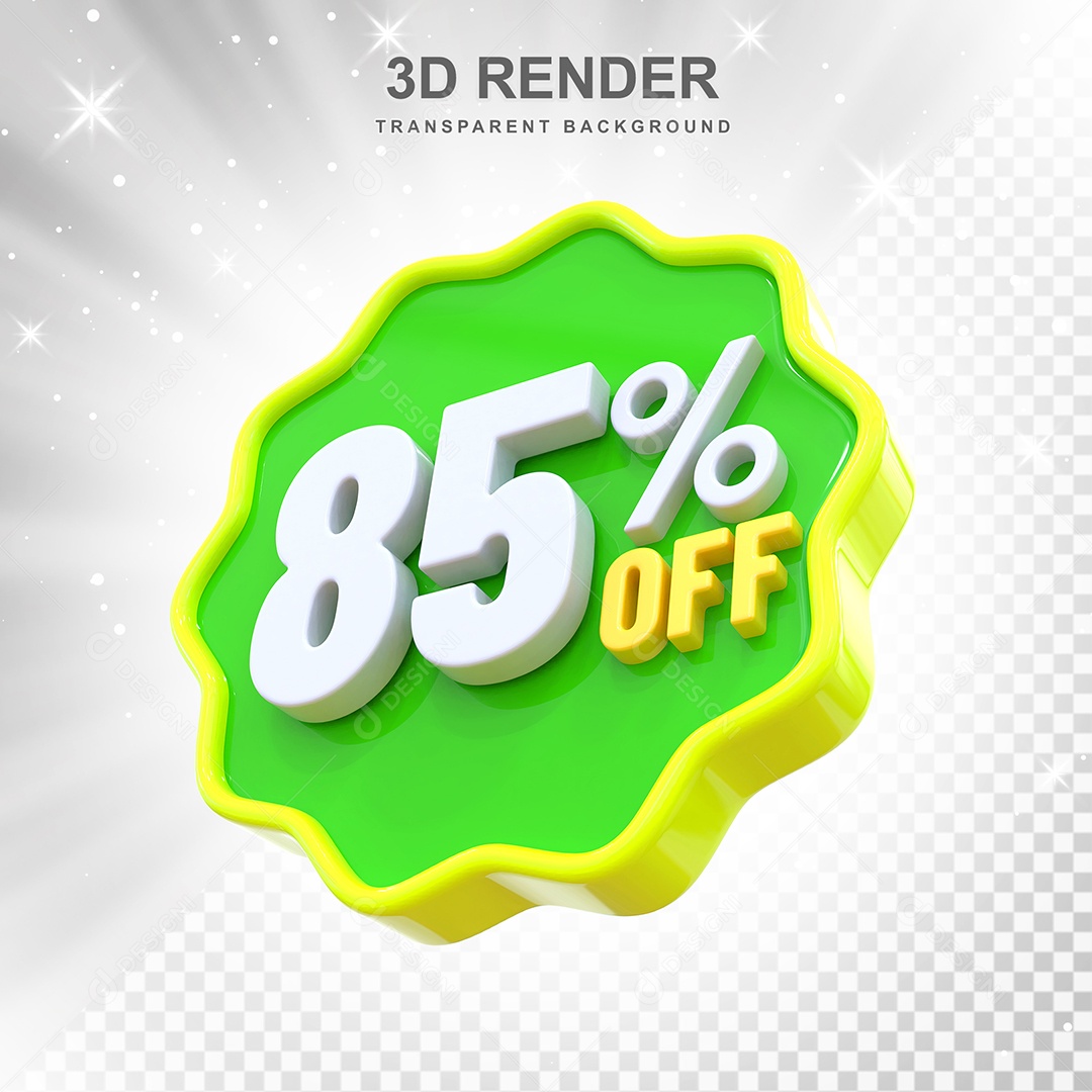 Número de Desconto 85% Elemento 3D Verde Amarelo E Branco para Composição PSD