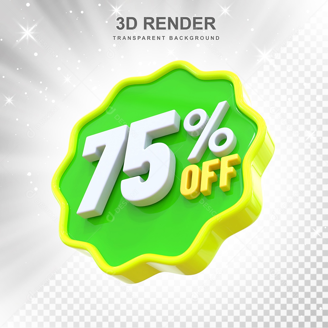 Número de Desconto 75% Elemento 3D Verde Amarelo E Branco para Composição PSD