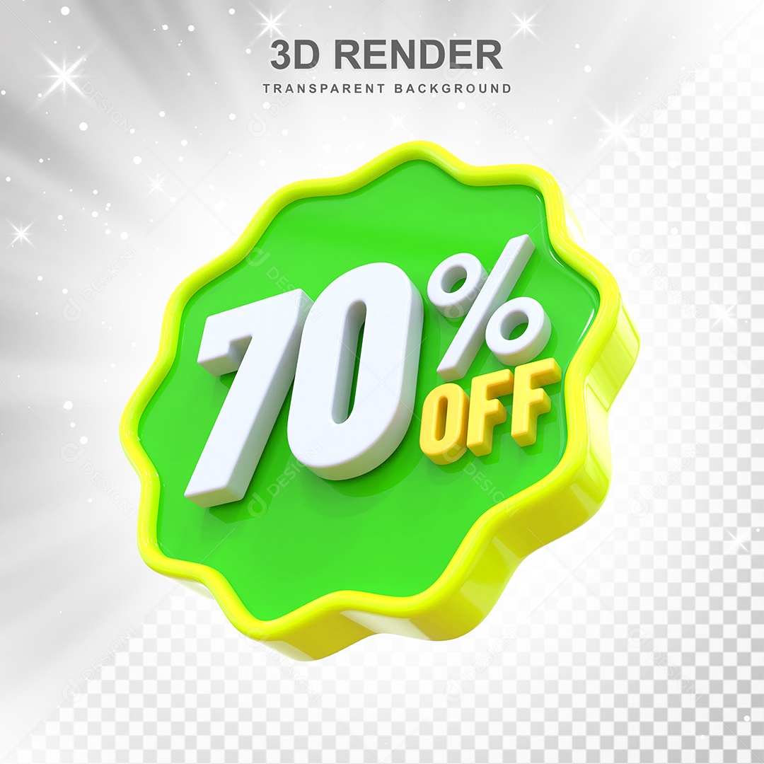Número de Desconto 70% Elemento 3D Verde Amarelo E Branco para Composição PSD
