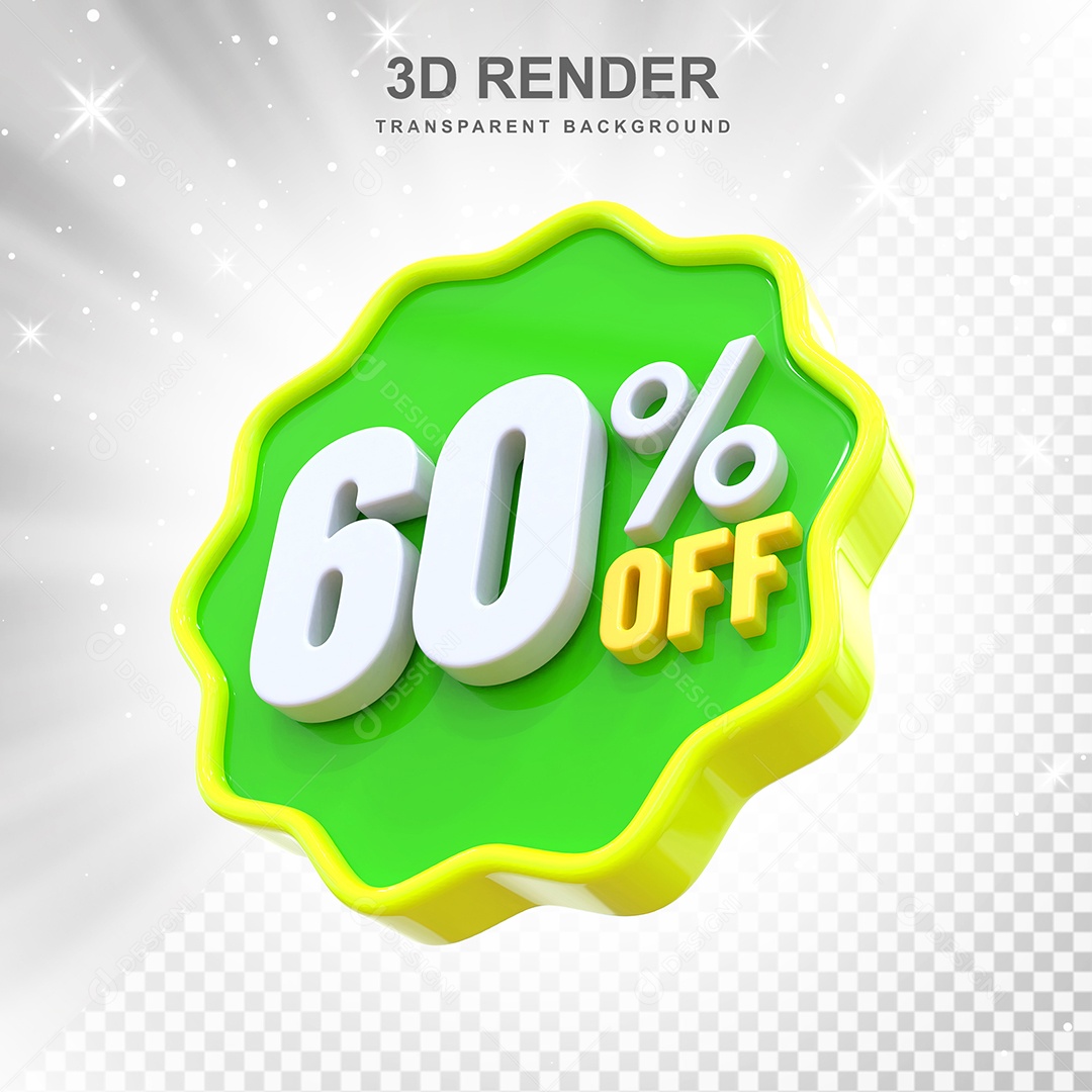 Número de Desconto 60% Elemento 3D Verde Amarelo E Branco para Composição PSD