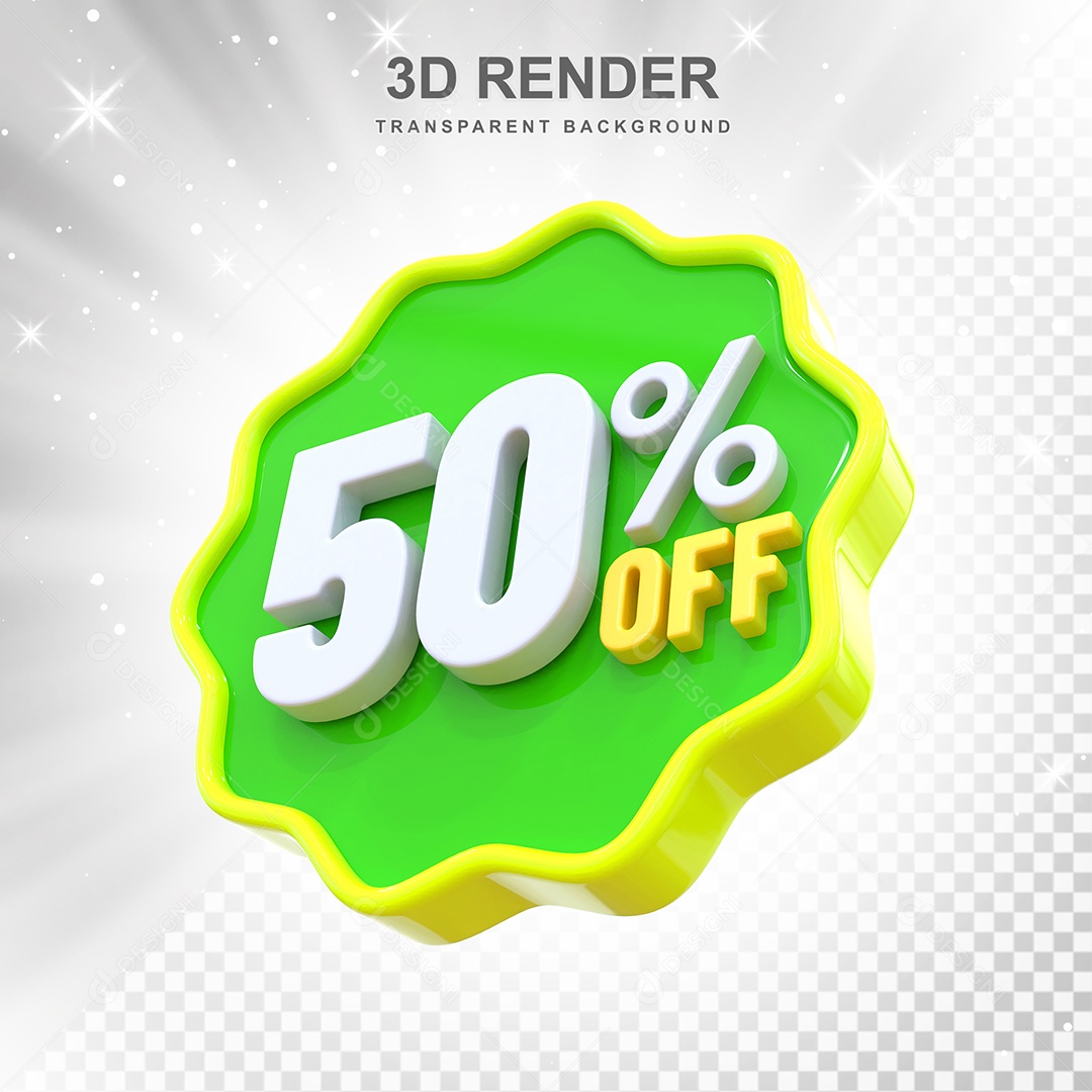 Número de Desconto 50% Elemento 3D Verde Amarelo E Branco para Composição PSD