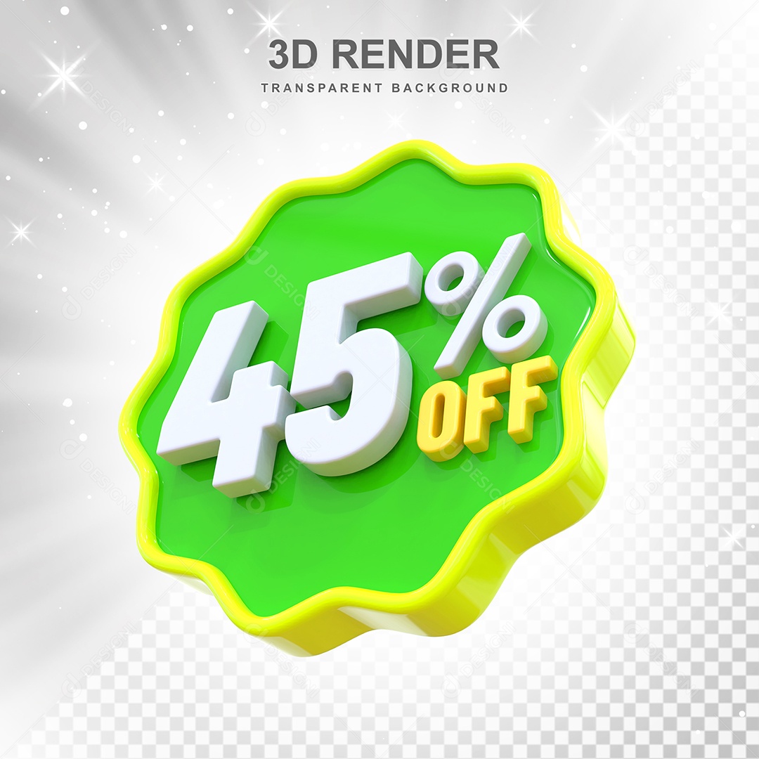 Número de Desconto 45% Elemento 3D Verde Amarelo E Branco para Composição PSD