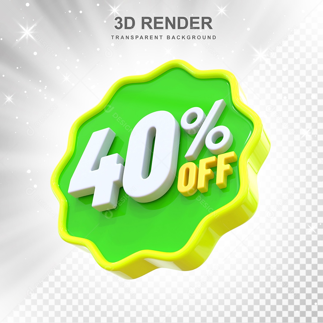 Número de Desconto 40% Elemento 3D Verde Amarelo E Branco para Composição PSD