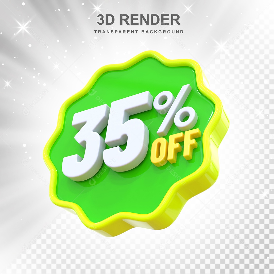 Número de Desconto 35% Elemento 3D Verde Amarelo E Branco para Composição PSD