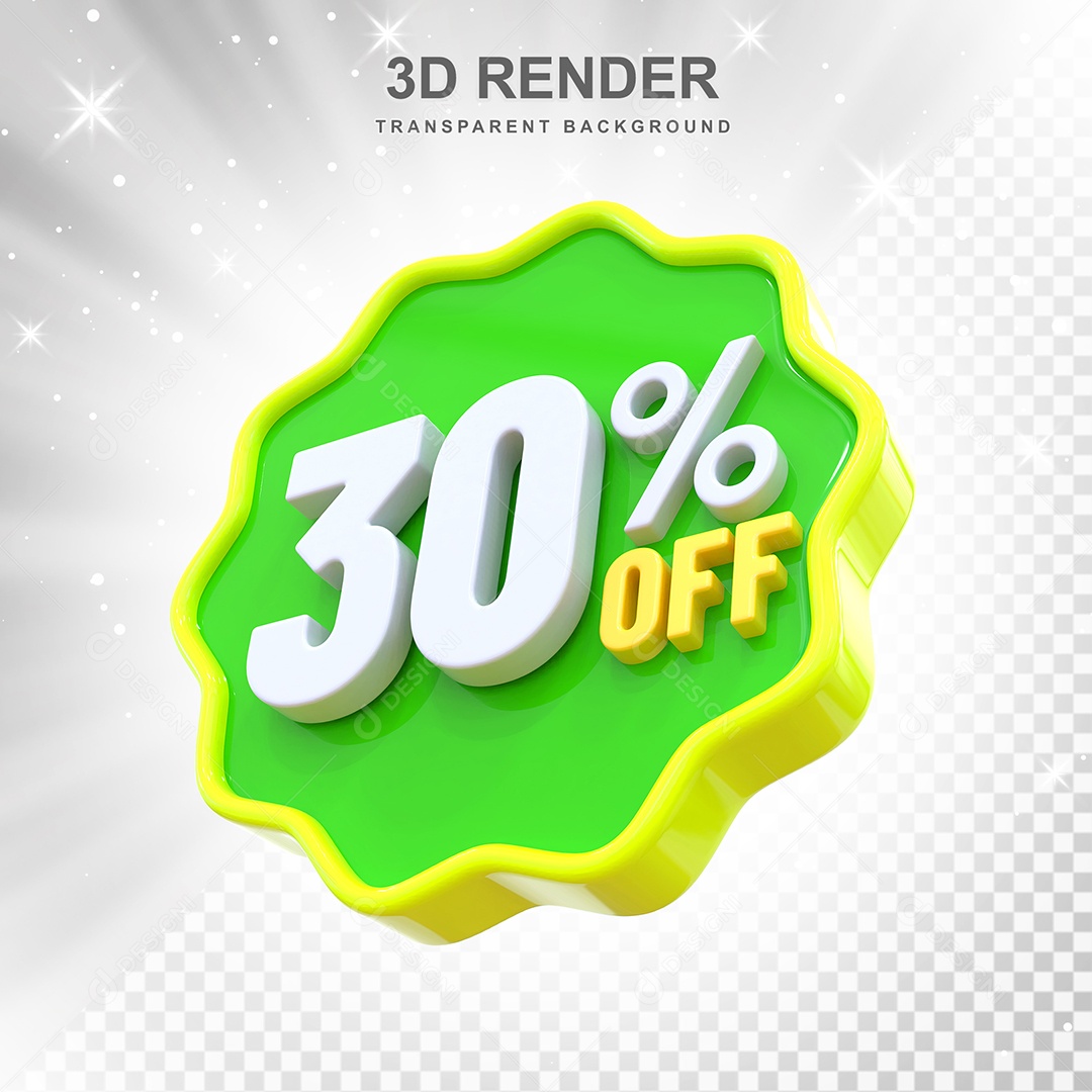 Número de Desconto 30% Elemento 3D Verde Amarelo E Branco para Composição PSD