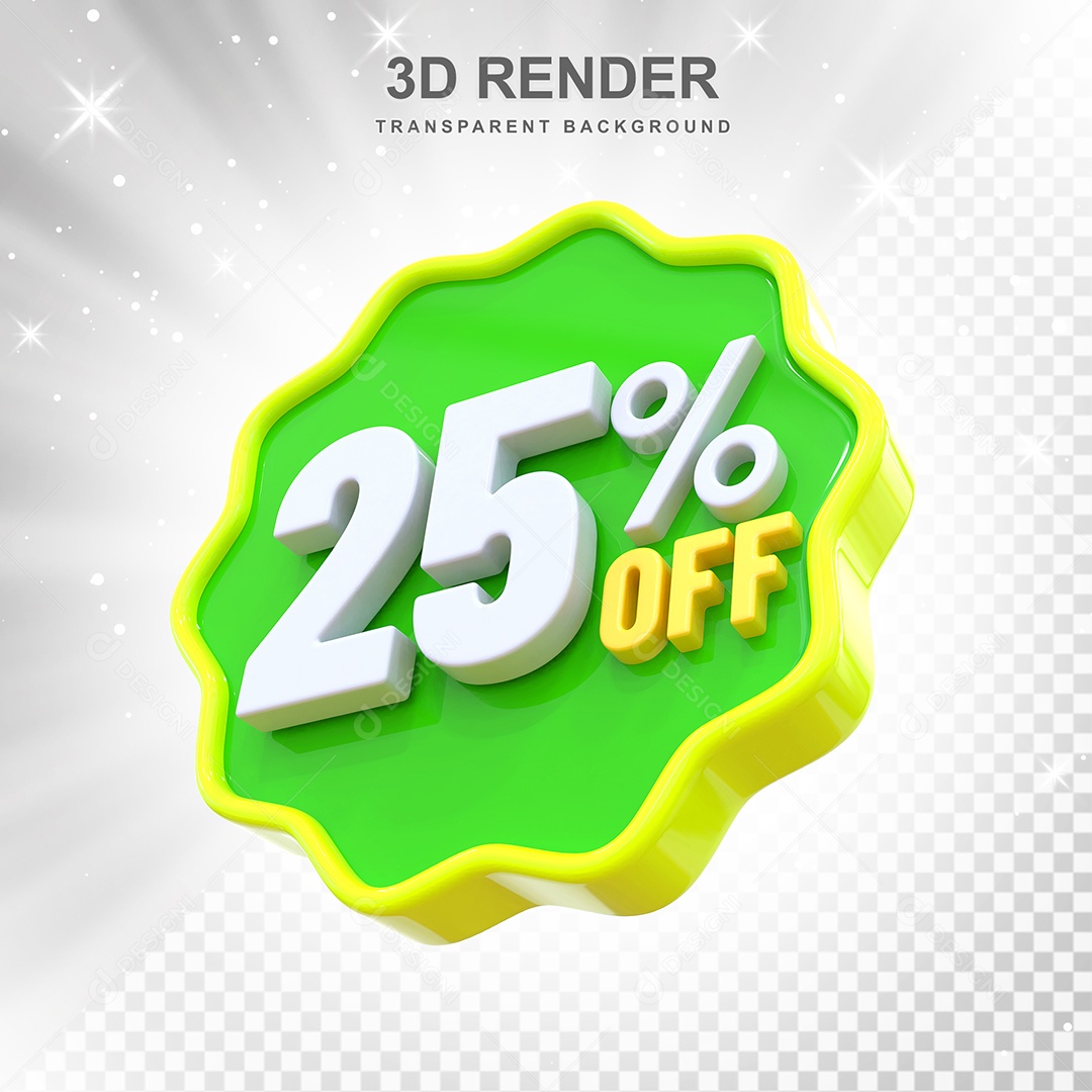 Número de Desconto 25% Elemento 3D Verde Amarelo E Branco para Composição PSD