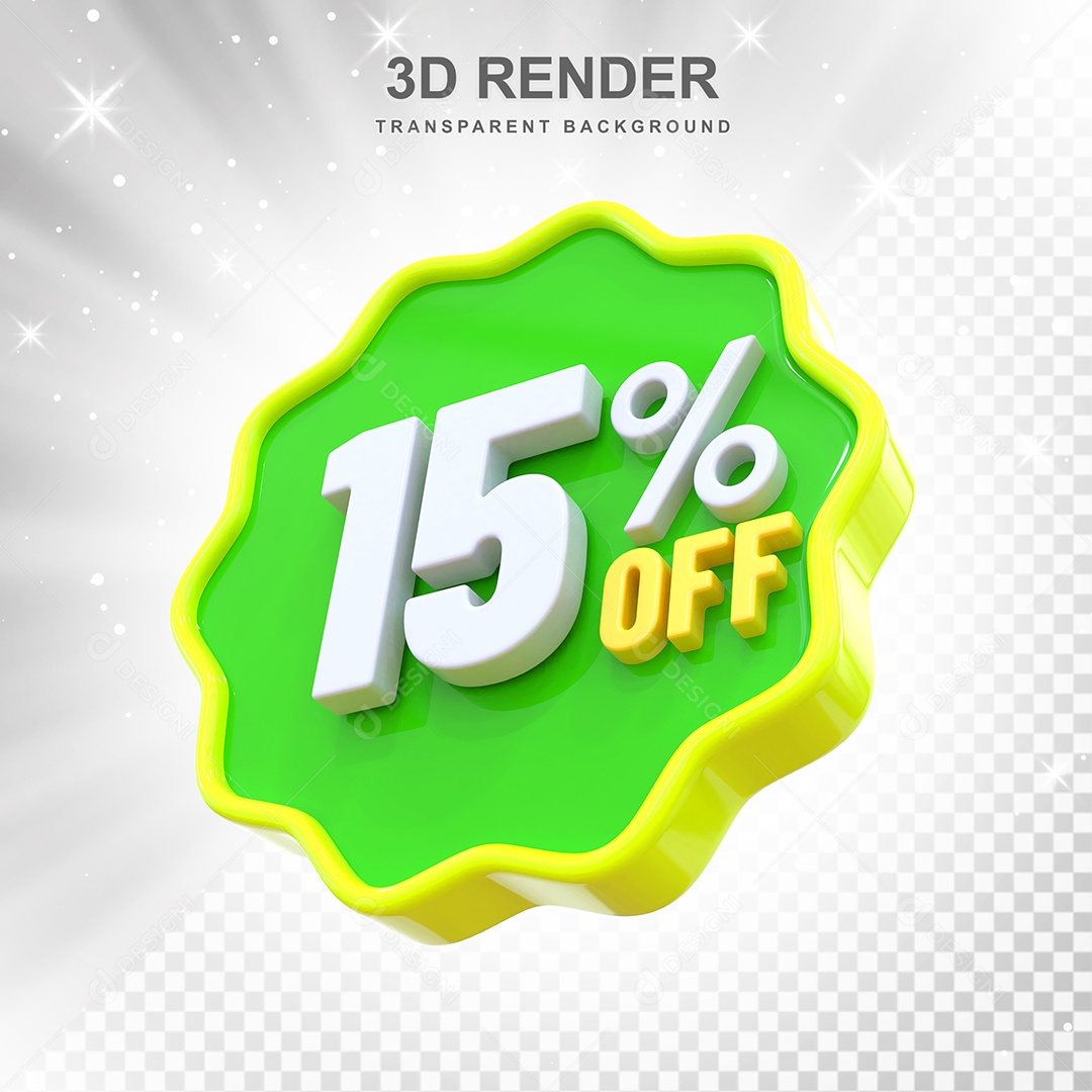 Número de Desconto 15% Elemento 3D Verde Amarelo E Branco para Composição PSD