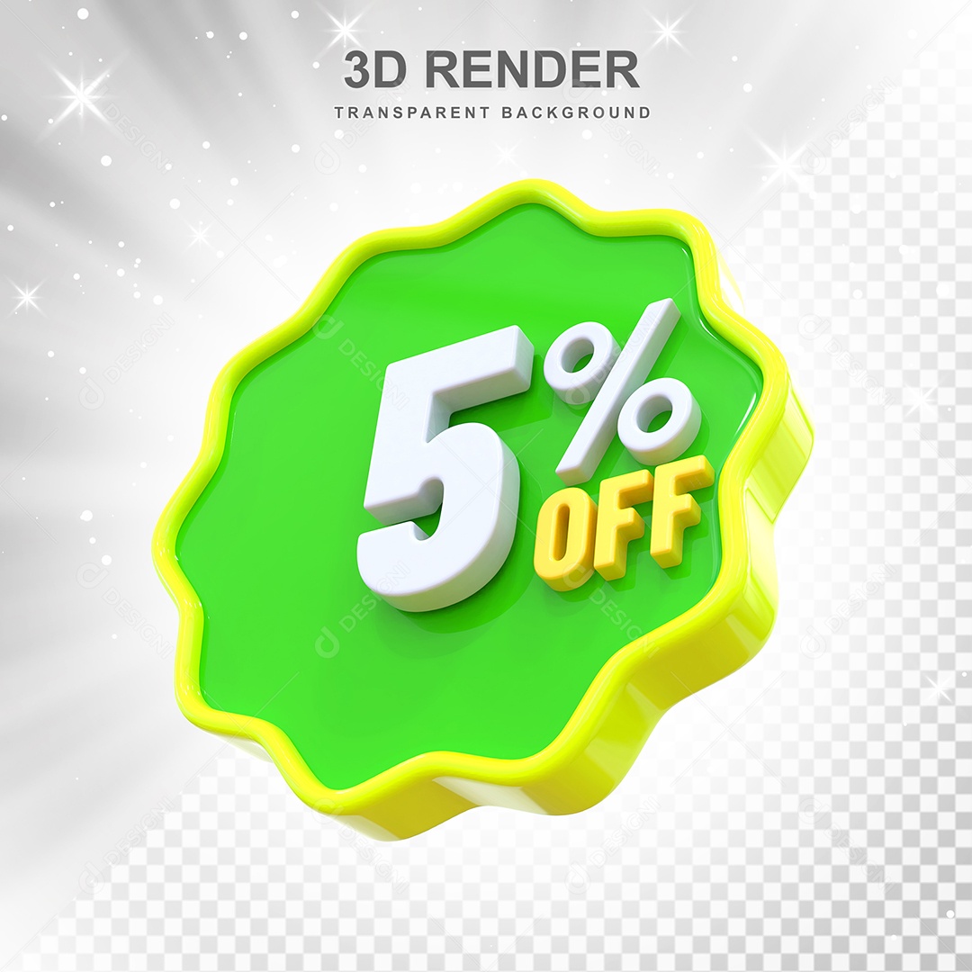 Número de Desconto 5% Elemento 3D Verde Amarelo E Branco para Composição PSD