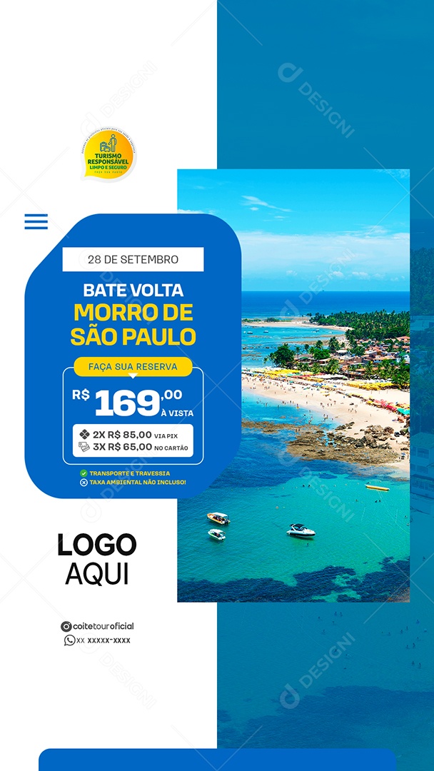 Turismo Excursão Morro de São Paulo Story Social Media PSD Editável