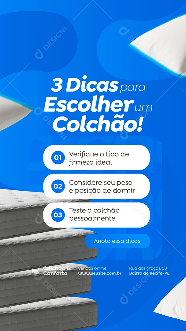 Story Loja de Colchões Três Dicas para Escolher Um Colchão Social Media PSD Editável