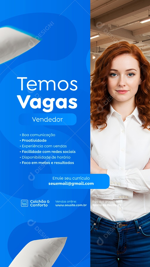 Story Loja de Colchões Temos Vaga Vendedor Social Media PSD Editável