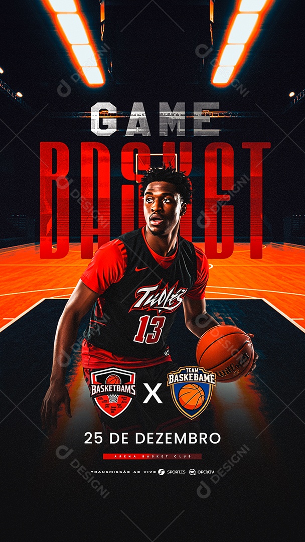 Story Campeonato de Basquete Game Basket Social Media PSD Editável