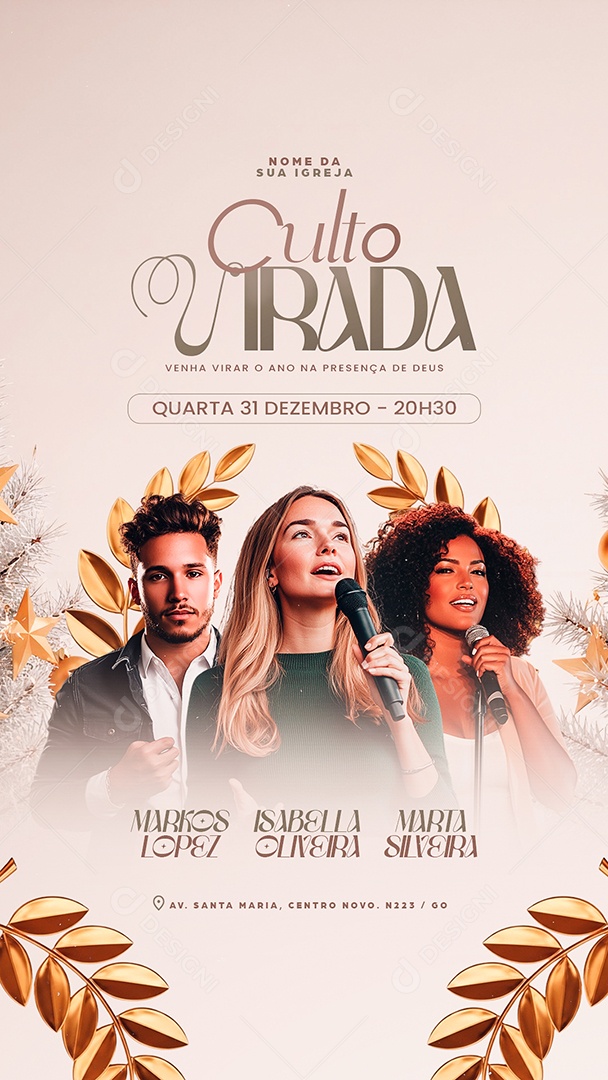 Story Flyer Gospel Culto Virada Venha Virar o Ano na Presença de Deus Social Media PSD Editável