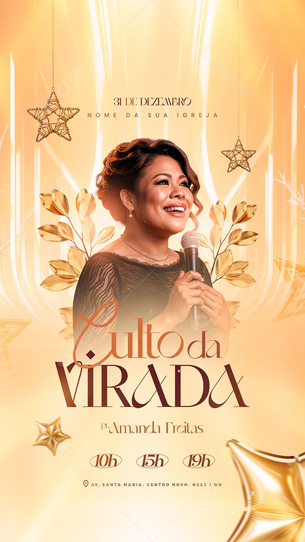 Story Flyer Gospel Culto da Virada Venha Virar o Ano na Presença de Deus Social Media PSD Editável