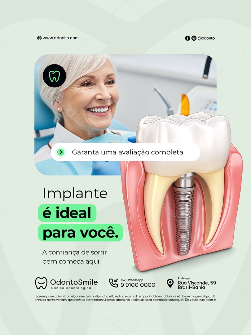 Dentista Implante é Ideal para Você Social Media PSD Editável