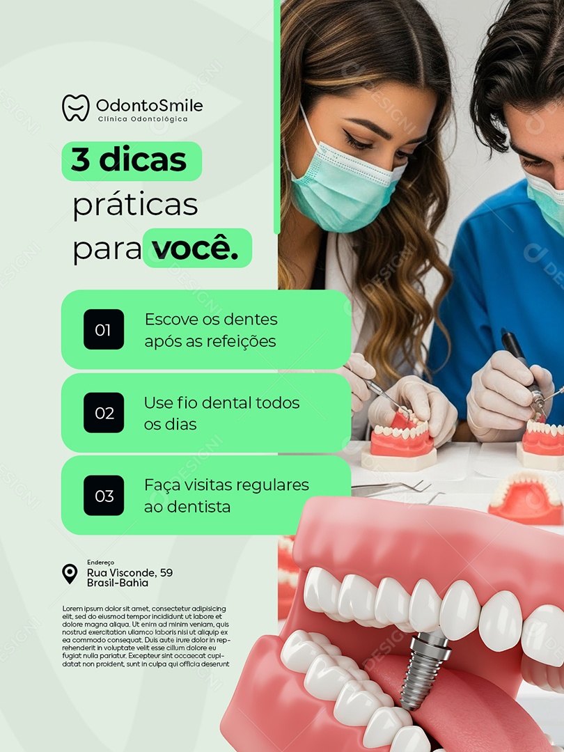 Dentista Três Dicas Práticas para Você Social Media PSD Editável