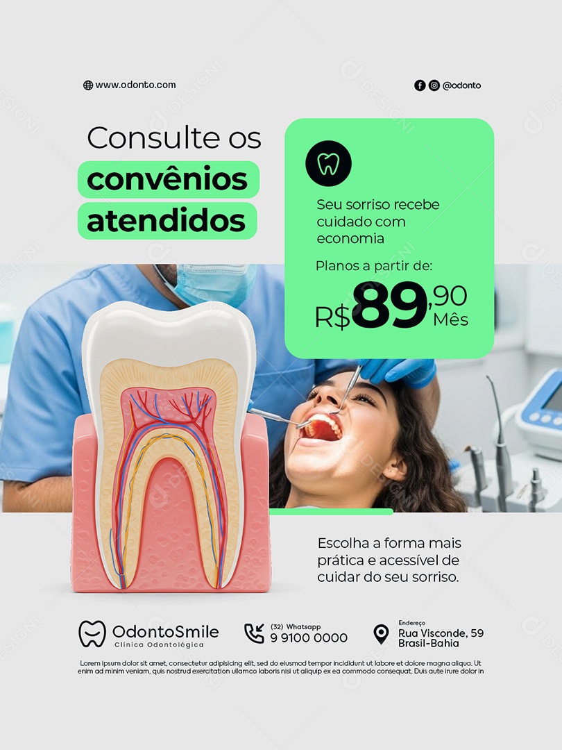 Dentista Consulte os Convênios Atendidos Social Media PSD Editável