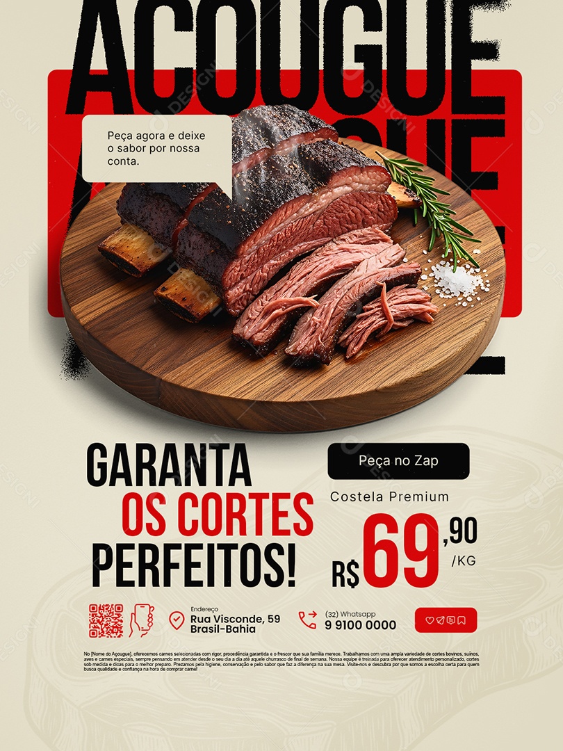 Açougue Garanta os Cortes Perfeitos Costela Premium Social Media PSD Editável