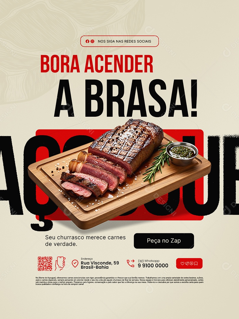 Açougue Bora Acender a Brasa Social Media PSD Editável