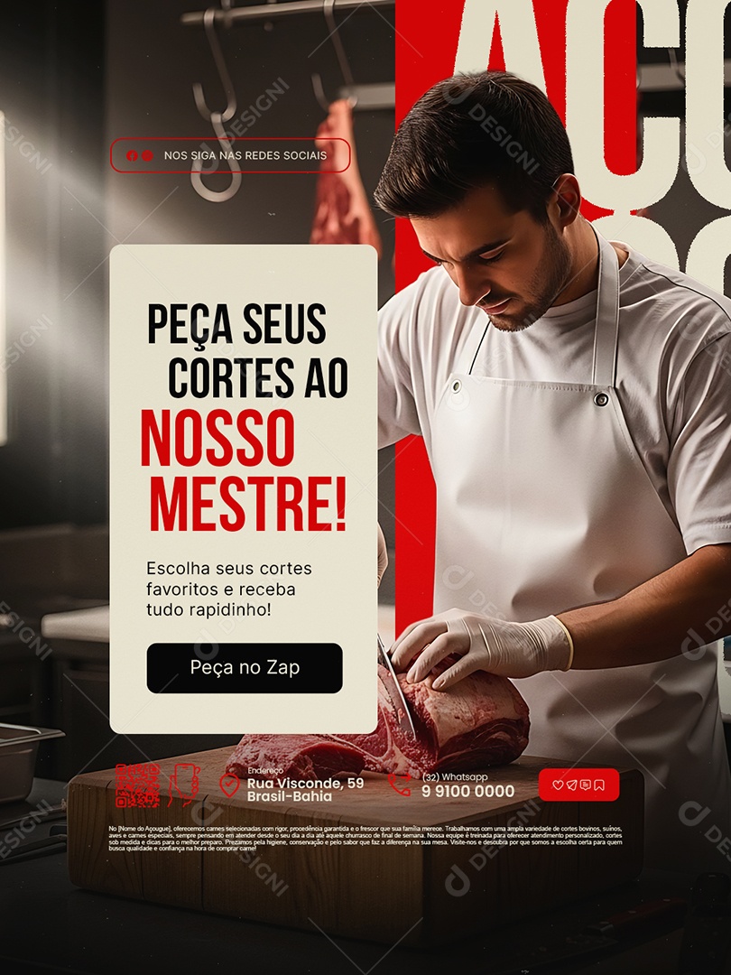 Açougue Peça Seus Cortes ao Nosso Mestre Social Media PSD Editável