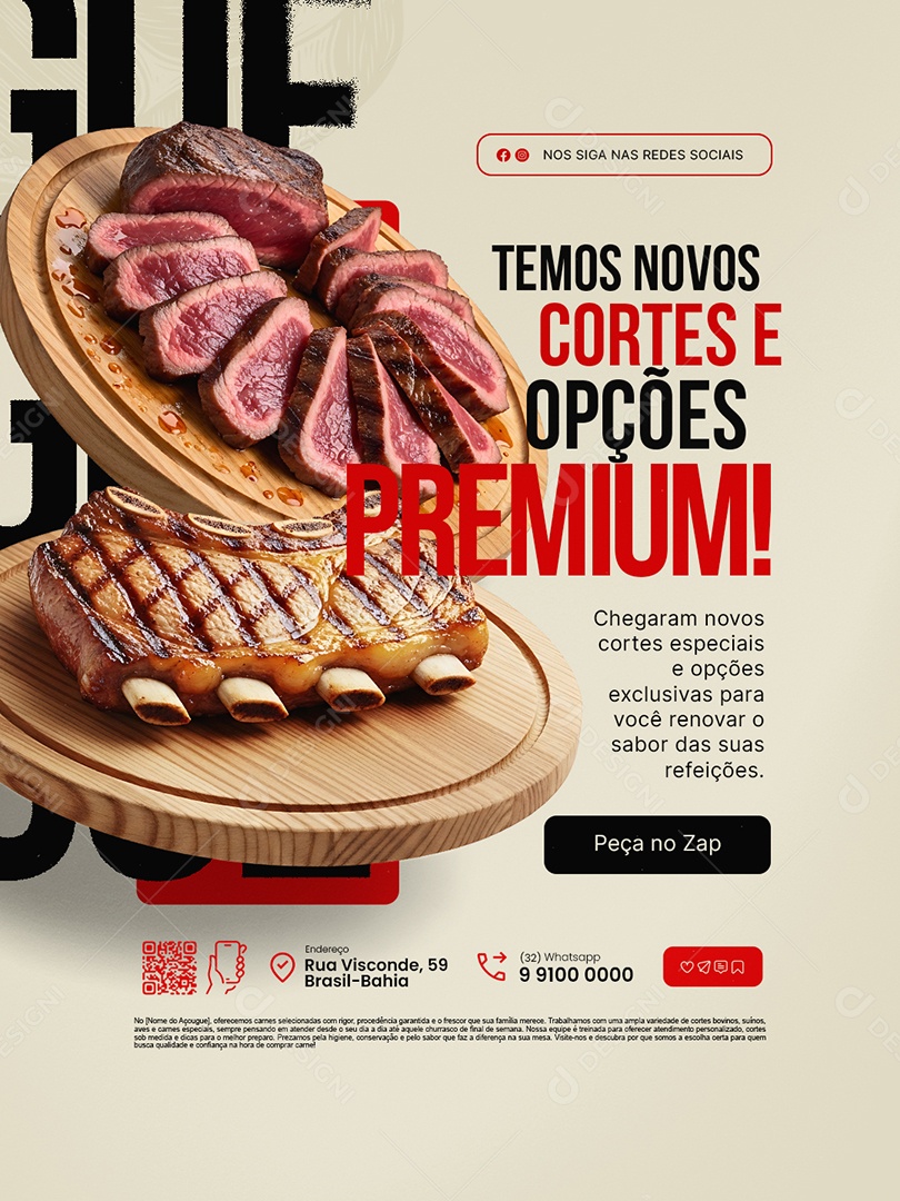 Açougue Temos Novos Cortes e Opções Premium Social Media PSD Editável