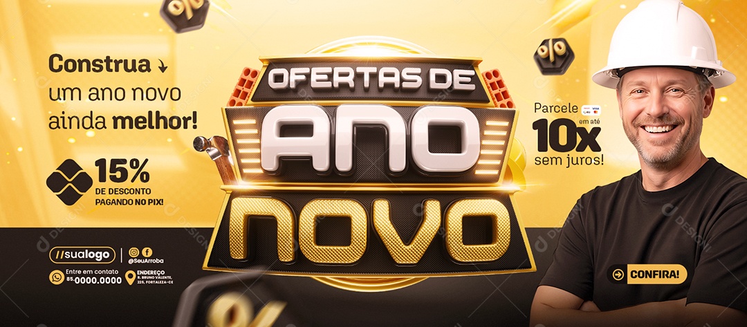 Banner Construção Ofertas de Ano Novo Construa Social Media PSD Editável