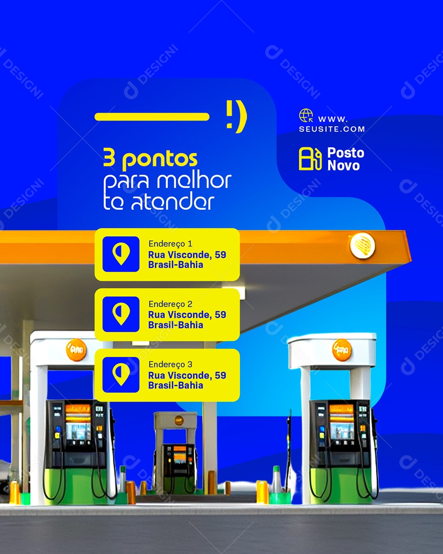 Posto de Combustível Três Pontos para Melhot Te Atender Social Media PSD Editável