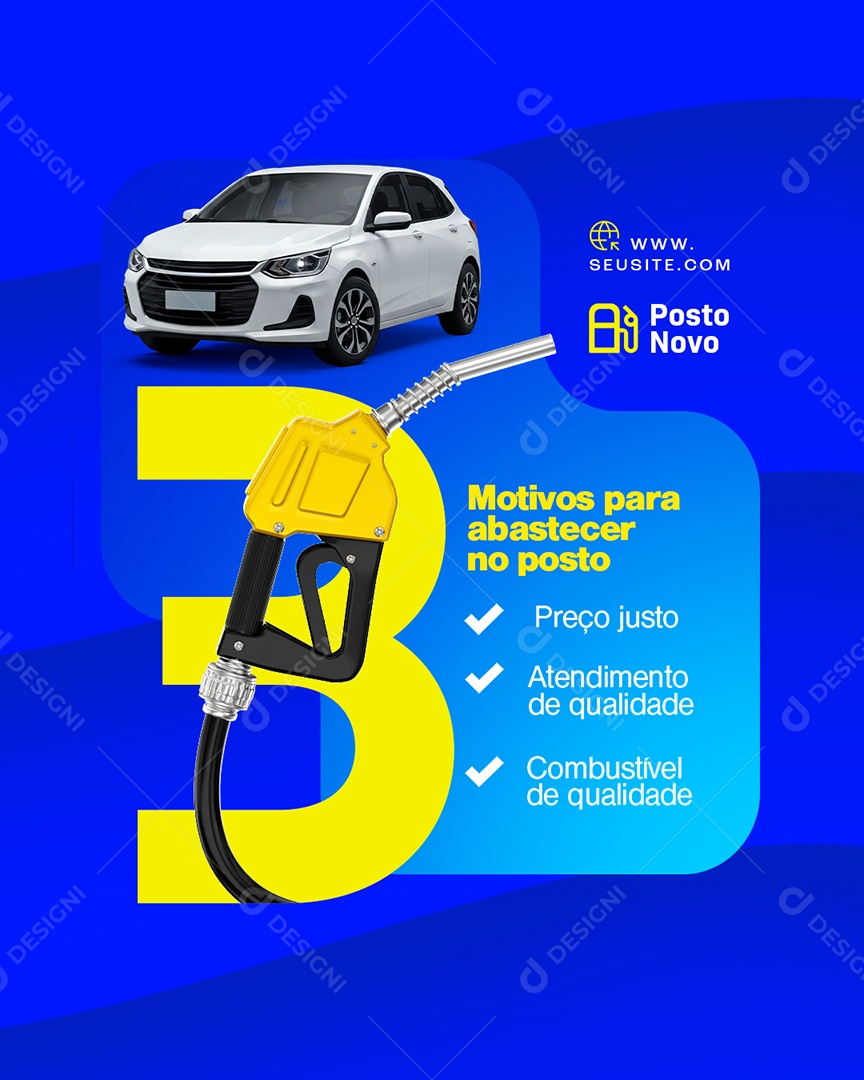 Posto de Combustível Três Motivos para Abastercer no Posto Social Media PSD Editável