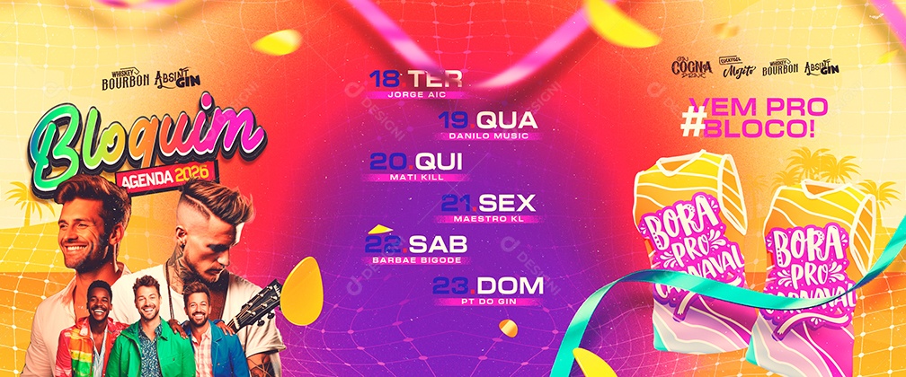 Carrossel Flyer Carnaval Bloquin Agenda 2026 Social Media PSD Editável