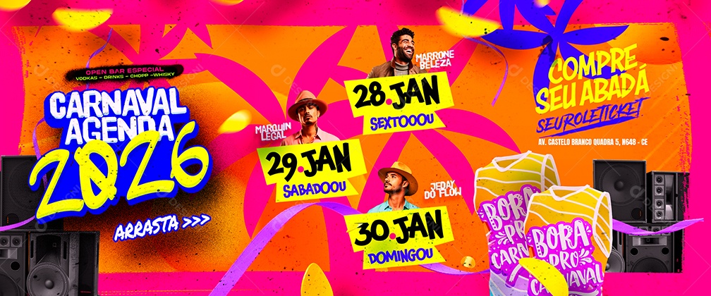 Carrossel Flyer Carnaval Agenda 2026 Compre Seu Abadá Social Media PSD Editável