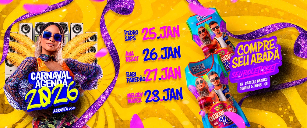Carrossel Flyer Carnaval Agenda 2026 Social Media PSD Editável