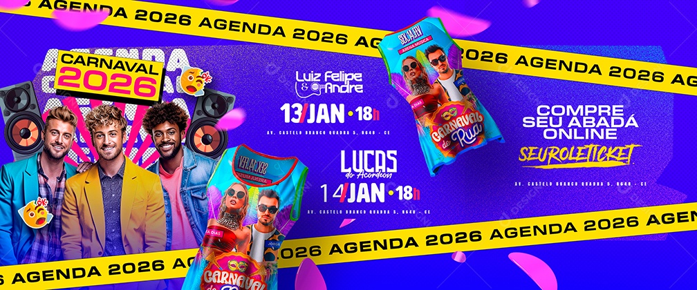 Carrossel Flyer Carnaval 2026 Agenda Social Media PSD Editável