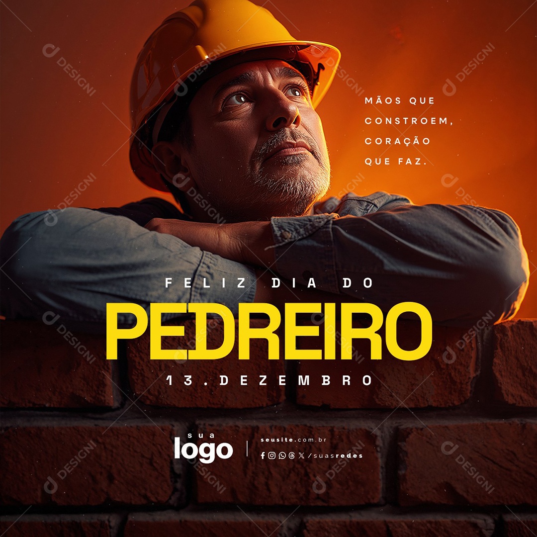 Feliz Dia do Pedreiro 13 de Dezembro Social Media PSD Editável