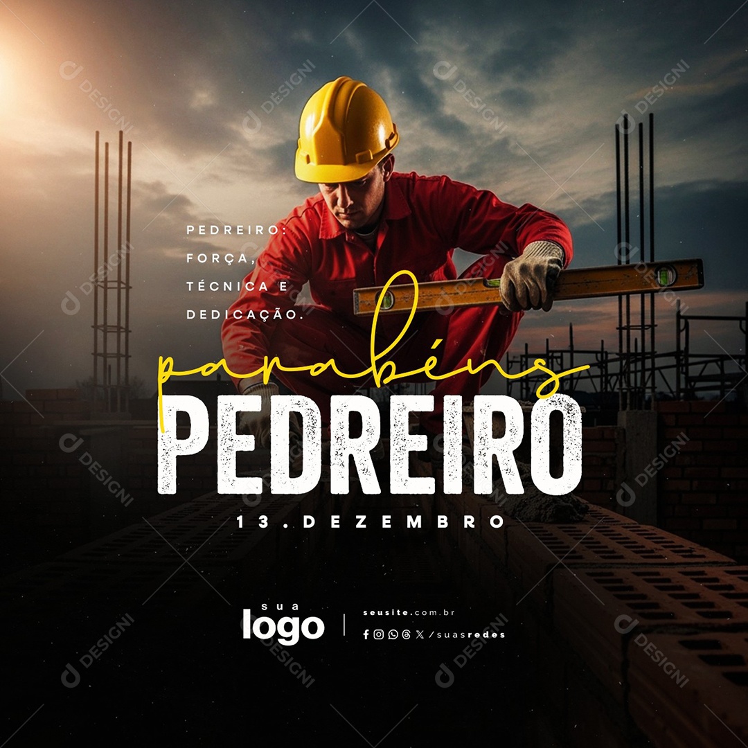Dia do Pedreiro 13 de Dezembro Parabéns Social Media PSD Editável