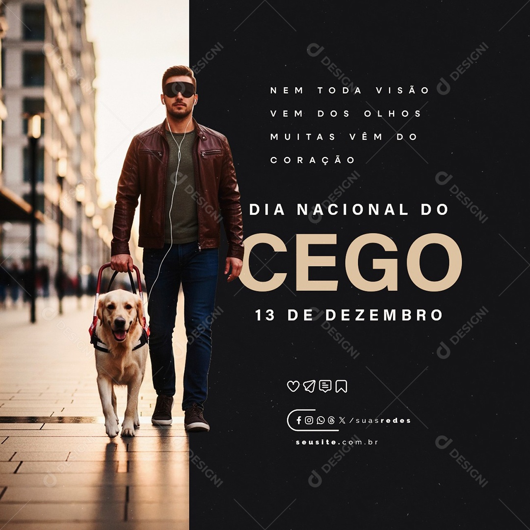 Dia Nacional do Cego 13 de Dezembro Nem Toda Visão Vem dos Olhos Social Media PSD Editável