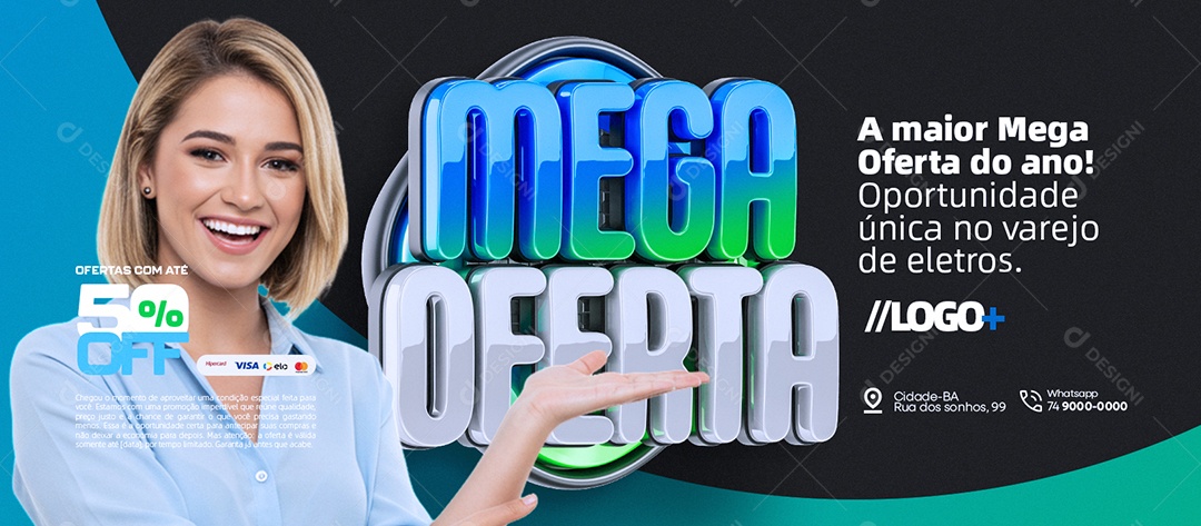 Banner Mega Oferta Loja de Eletrodomésticos Oportunidade Única no Varejo de Eletros Social Media PSD Editável