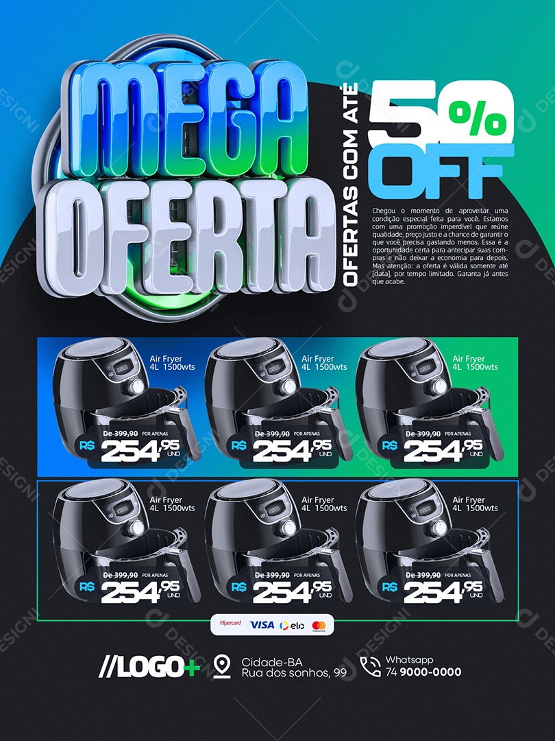 Mega Oferta Loja de Eletrodomésticos Encarte Air Flyer 50% Off Social Media PSD Editável