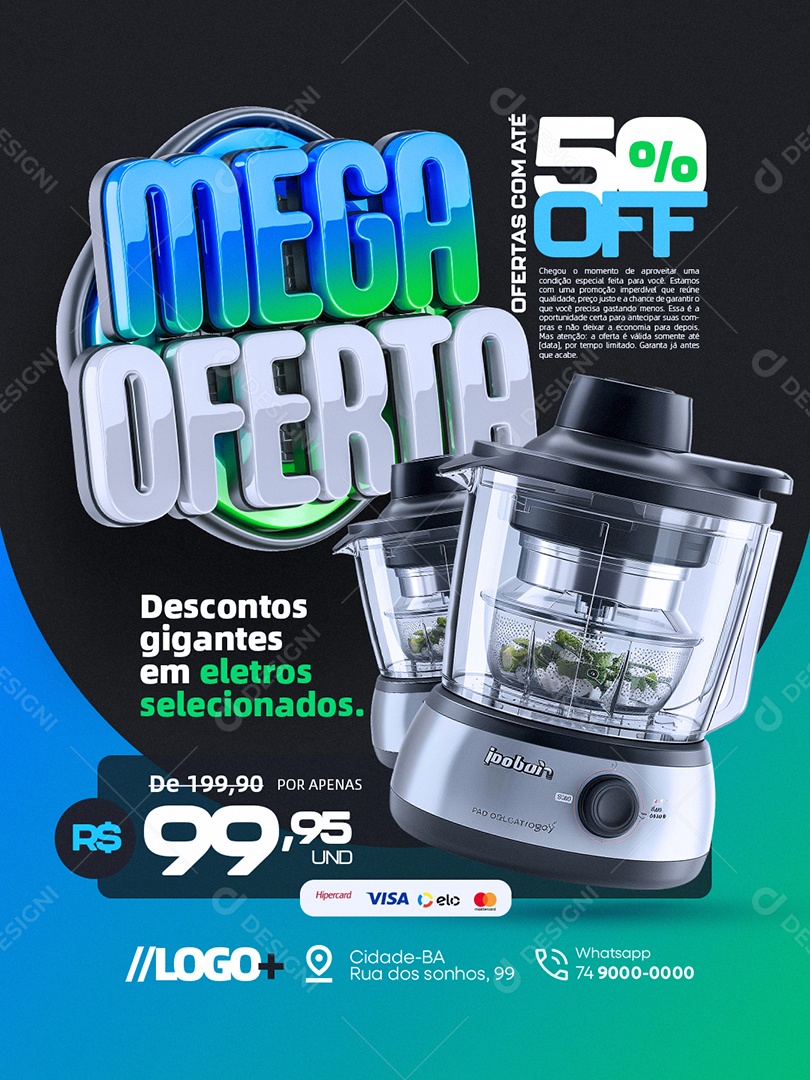 Mega Oferta Loja de Eletrodomésticos Descontos Gigantes em Eletros Social Media PSD Editável
